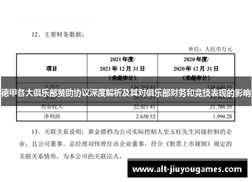 德甲各大俱乐部赞助协议深度解析及其对俱乐部财务和竞技表现的影响